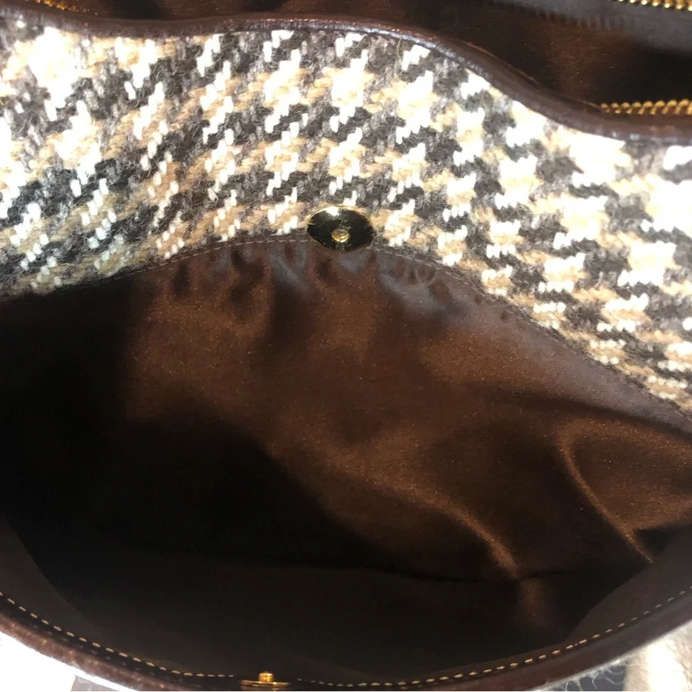 Vintage COACH Hampton Leather & Houndstooth Wool Hobo w Magnetic Front Pocket